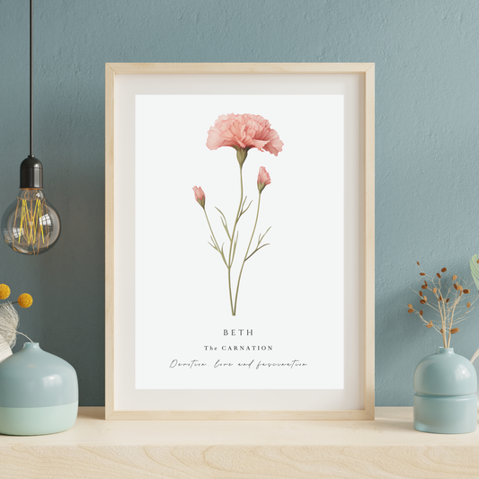 Birth month flower print personalised A4 Print