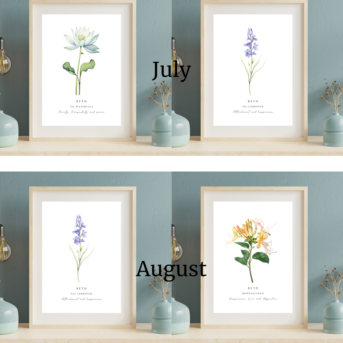 Birth month flower print personalised A4 Print