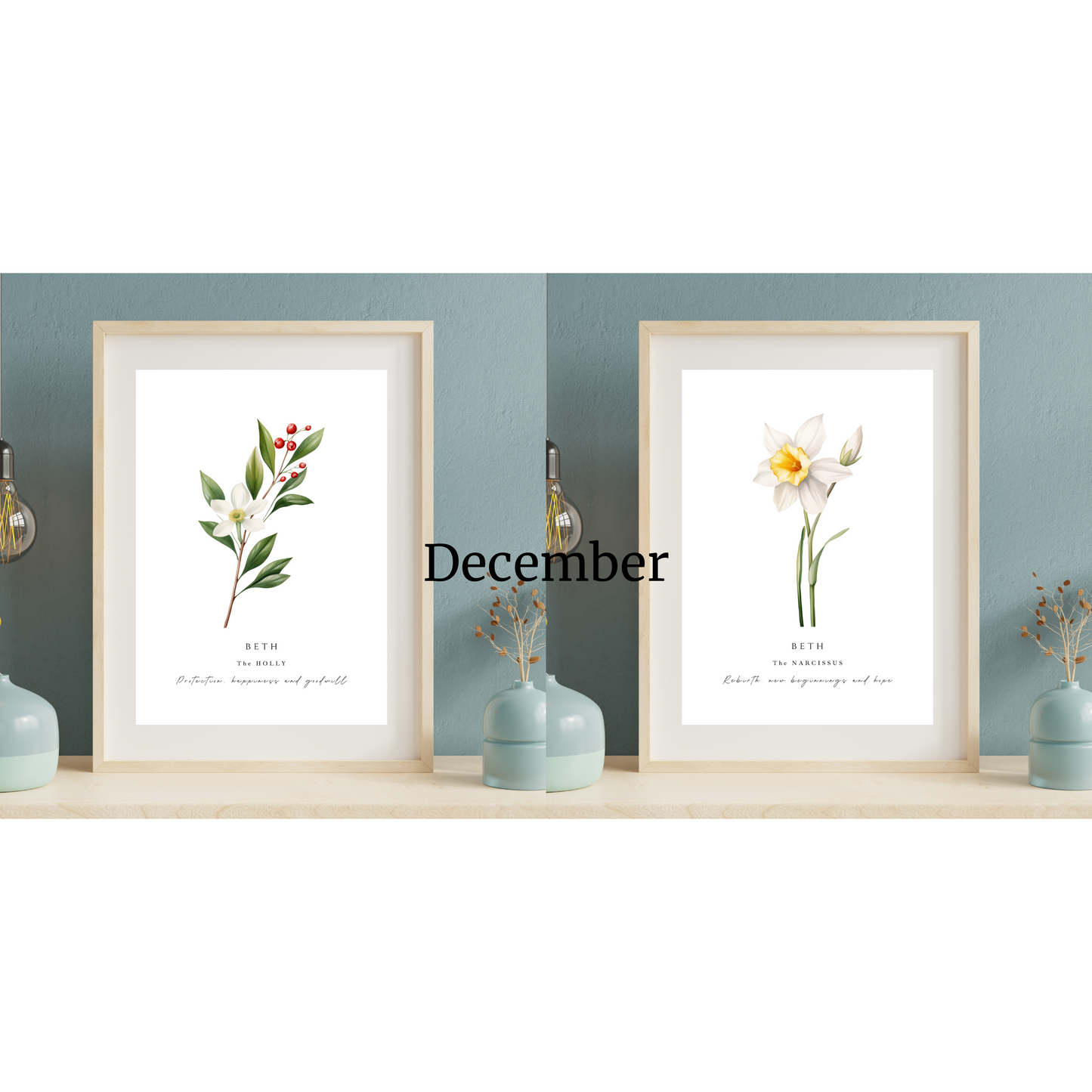 Birth month flower print personalised A4 Print