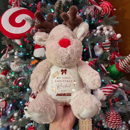First Christmas reindeer Train Wreath